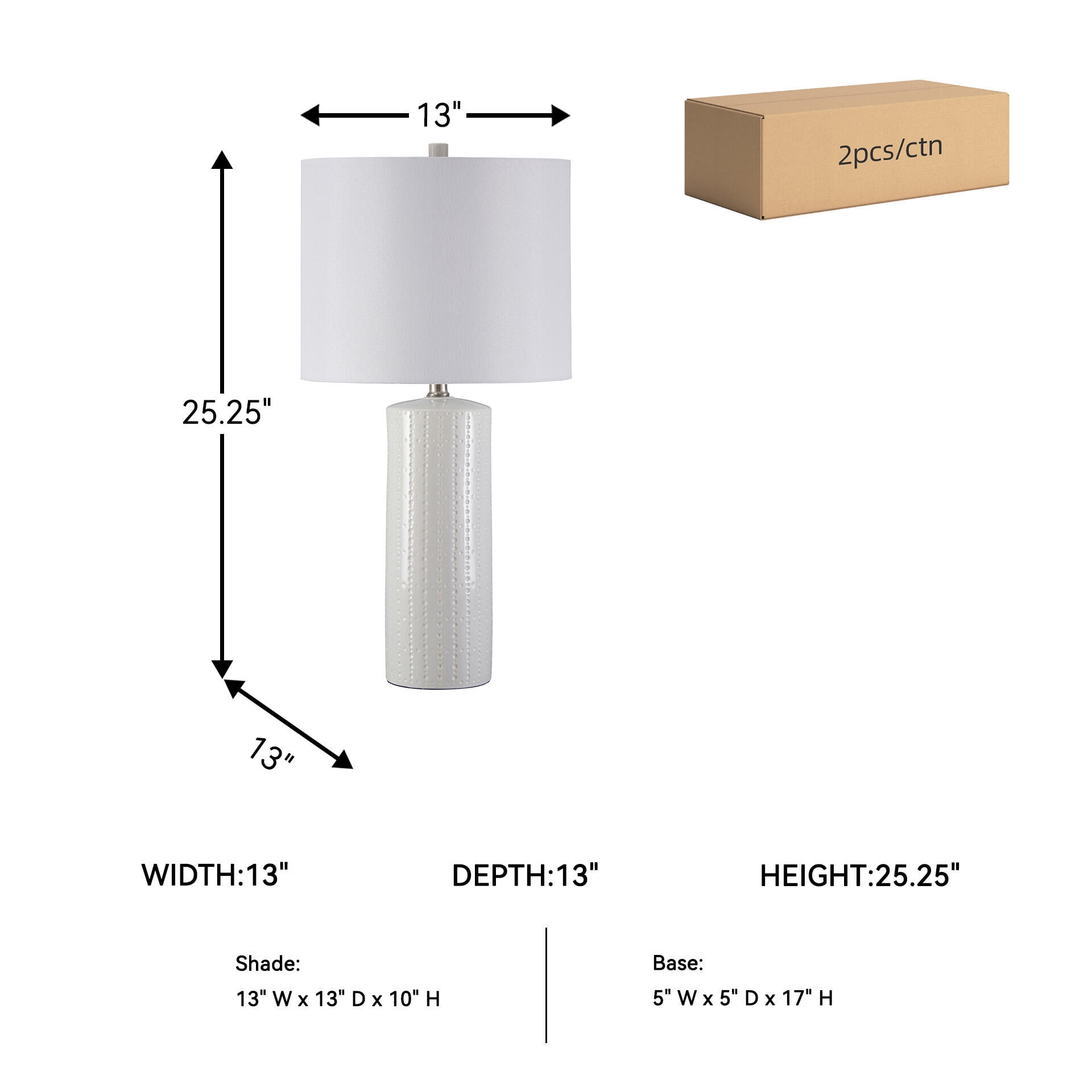Signature Design by Ashley Steuben Ceramic Table Lamp Set (2), White, Contemporary Textured Lamps with Drum Shades and 3-Way Switch