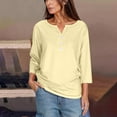 thumbnail image 2 of aidice T Shirts for Women Casual Notched V Neck 3/4 Length Sleeve Tops Button Comfy Fitting Shirts, 2 of 6