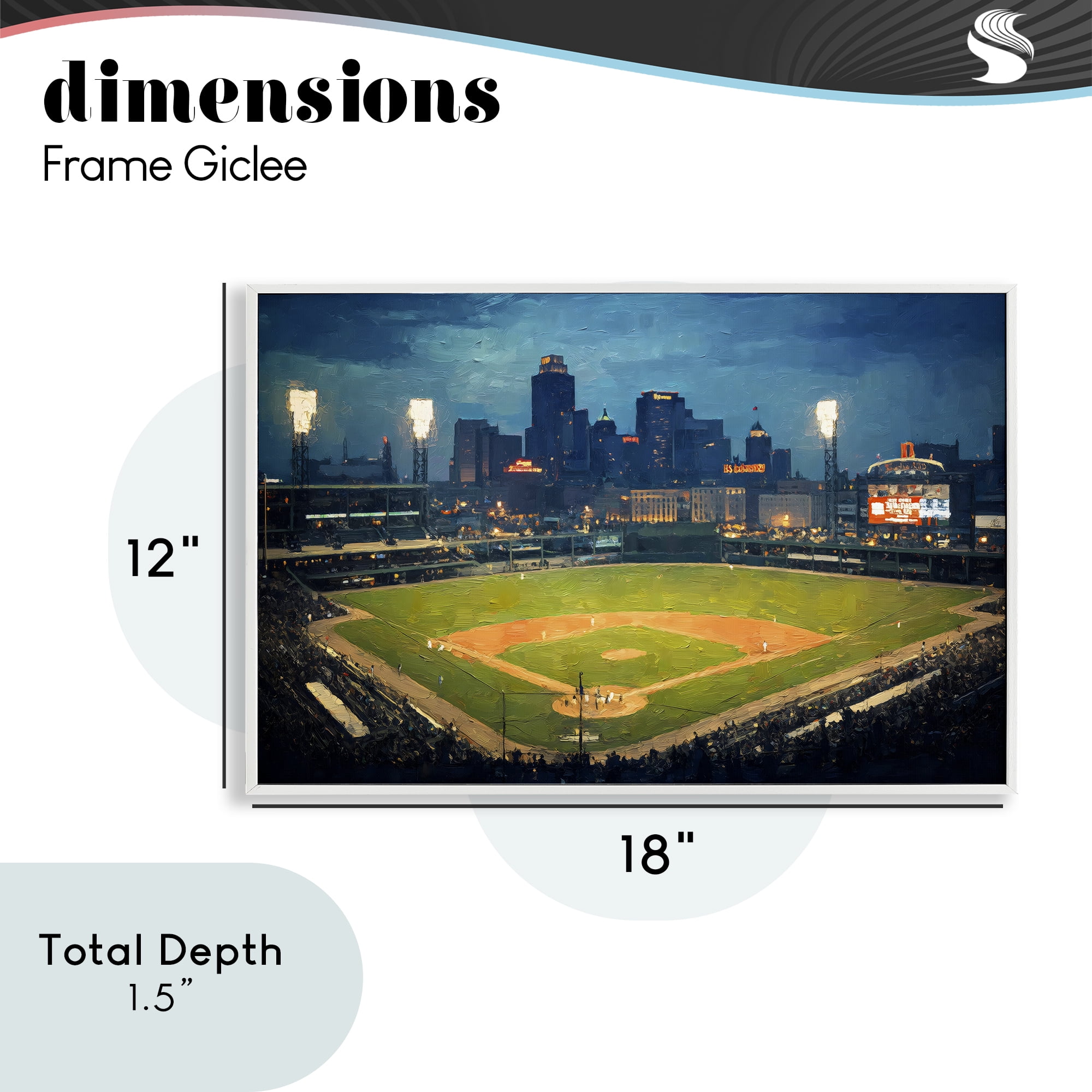 Baseball Stadium at Night White Framed Giclee Art, design by Arlington Prints