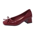 thumbnail image 3 of Women's Pumps Shoes for Women Trendy Square Toe Bow Decor Leather Block Heel Pumps Comfortable Casual Dress Shoes Spring Summer Fashion Plus Size Black Shoes for Women, 3 of 10