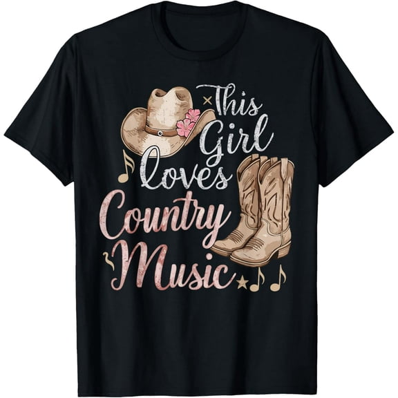 Country Music Fan Western Boots & Hat Graphic for Women Short Sleeve T-Shirt