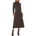 thumbnail image 2 of INSPIRE CHIC Fall Ribbed Knit Dresses for Women Mock Neck Casual Long Sleeve Maxi Dress M Coffee, 2 of 6