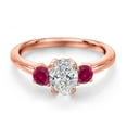 thumbnail image 3 of Gem Stone King 18K Rose Gold Plated Silver DEF Lab Grown Diamond and Red Created Ruby Engagement Ring for Women | 1.20 Cttw | Oval 7X5MM | Gemstone April Birthstone | Size 6, 3 of 6