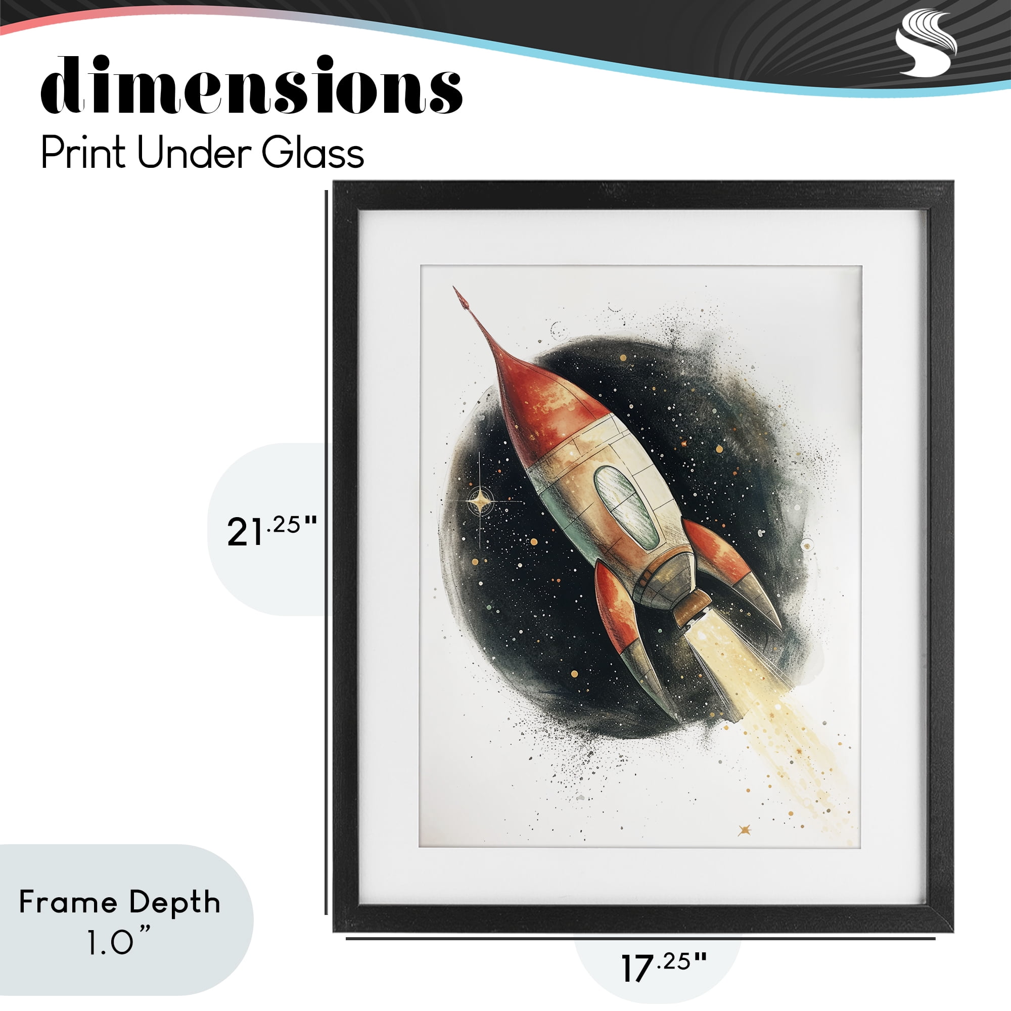 Stupell Industries Journey To Space Rocket Black Framed Print Under Glass, design by Ray Powers
