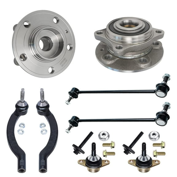 Detroit Axle - Front 8pc Wheel Bearing Hubs Kit for 01-07 Volvo V70 S60, 2000-2006 S80, Wheel Bearing & Hubs Outer Tie Rod Ends Lower Ball Joints Sway Bars 2002 2003 2004 2005 Replacement