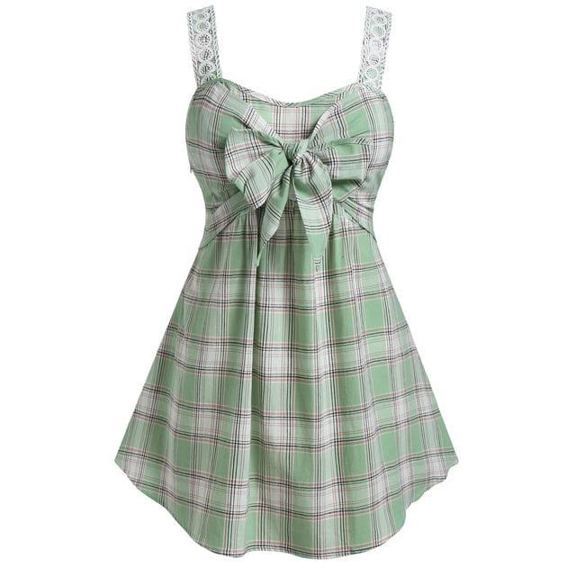 Tapa sin mangas a cuadros Bowknot Bowknot Rosegal Camisetas sin mangas de talla grande