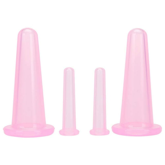 Juego de terapia de ventosas faciales de 4 piezas, ventosas de silicona anticelulíticas para masaje facial y de ojos (2 pequeñas + 2 grandes)