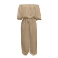 thumbnail image 6 of BESEW7 Off Shoulder Jumpsuits for Women, Summer Casual Loose Rompers with Pockets Roll Up Sleeve Elastic Waist for Daily Beach Vacation Khaki XL, 6 of 7