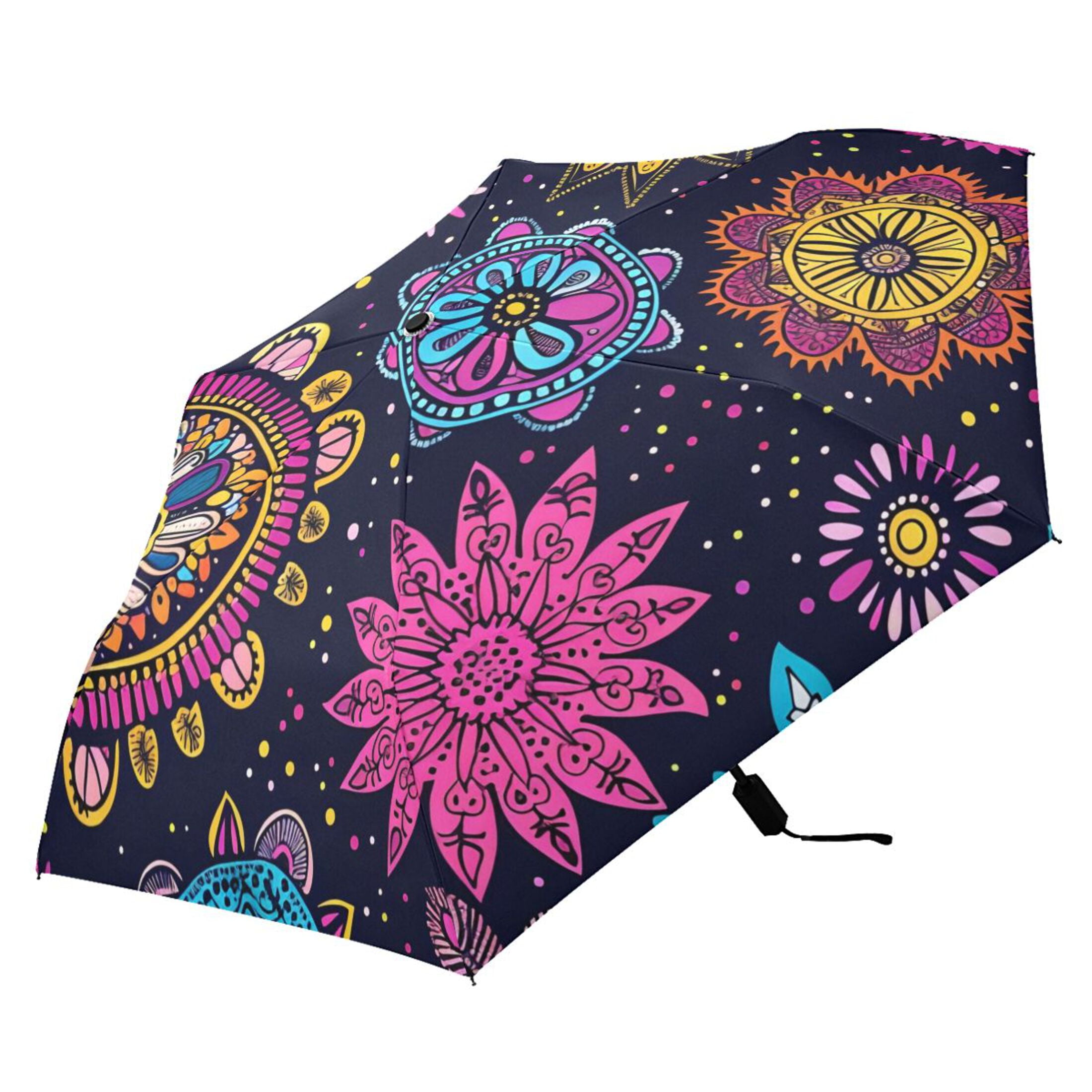 ALAZA Bohemian Mandala Flower UPF 50+ Compact Folding Umbrella for Rain Travel Umbrella Packable