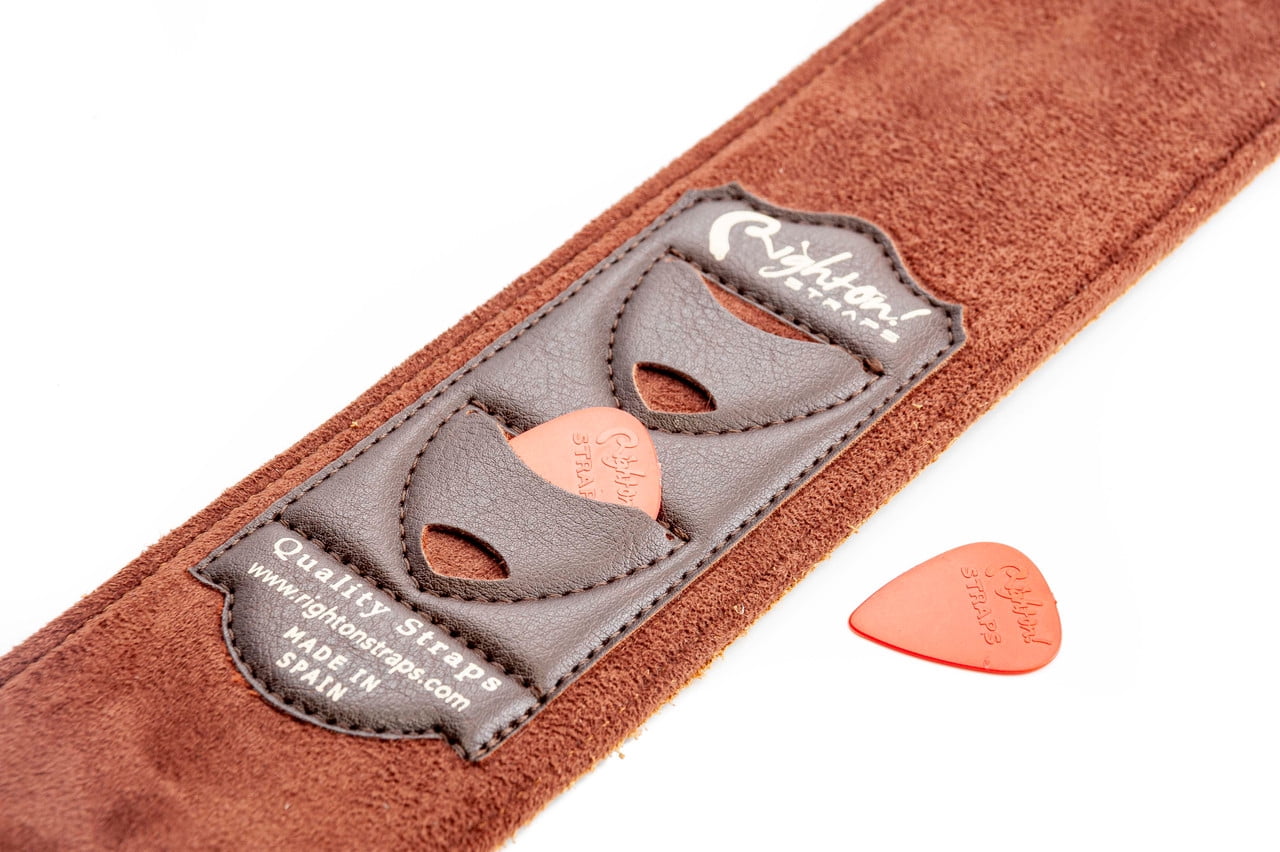 RightOn! Leathercraft Sugar Skulls Guitar Strap – Woody Brown