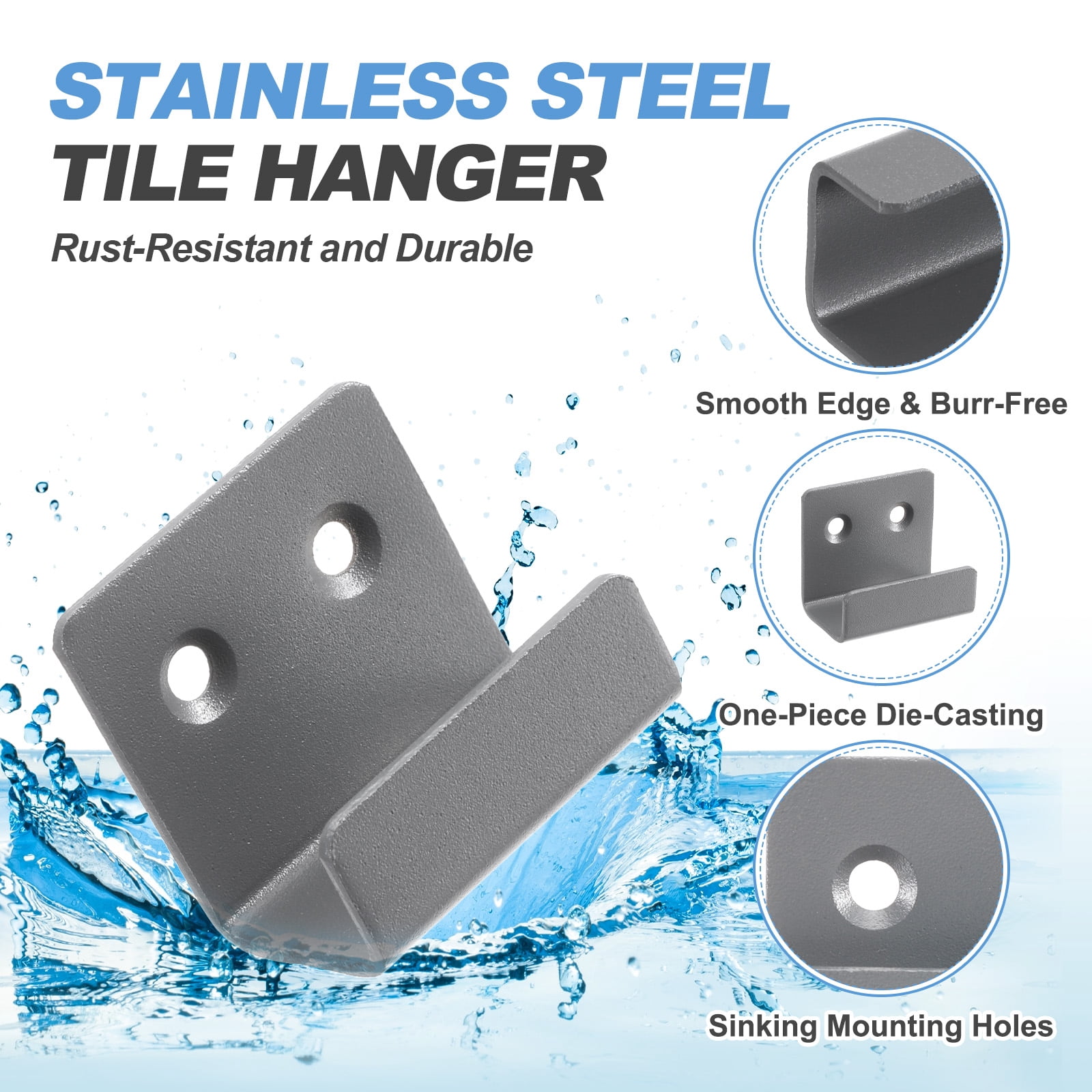 Uxcell 10 Pcs Stainless Steel Tile Hanger, Heavy Duty Wall Mount Bracket, Sand Grey, 20mm(13/16") Inner Width