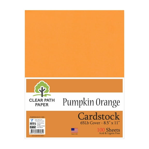 Pumpkin Orange Cardstock - 8.5 x 11 inch - 65Lb Cover - 100 Sheets - Clear Path Paper