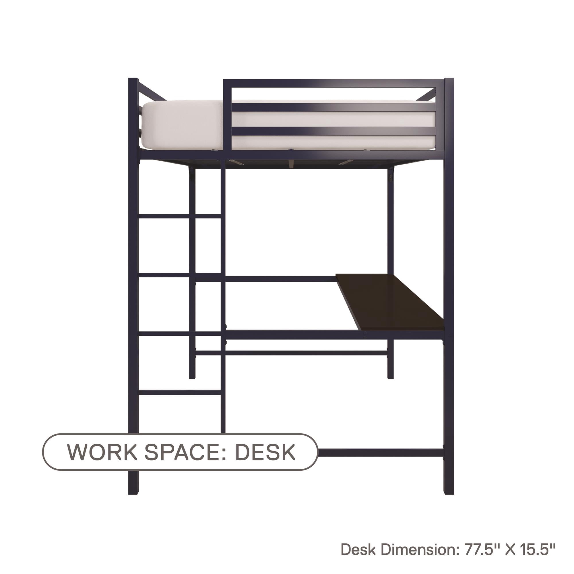 DHP Miles Metal Full Loft Bed with Desk, Blue