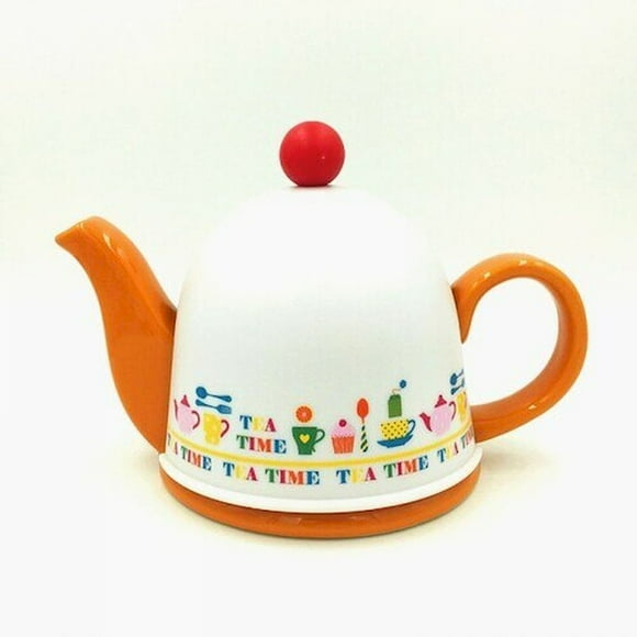 Colourful Tea Time Cover And Orange Teapot With Infuser