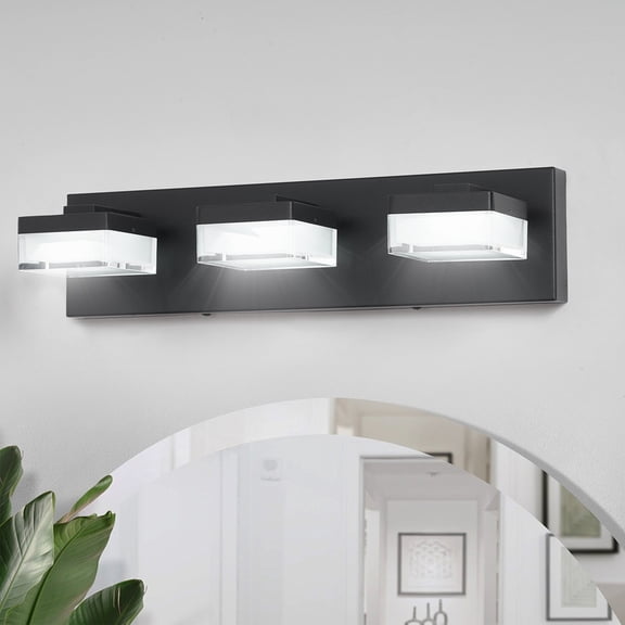 GCGAFUL 18 in. 3-Light Modern Black LED Vanity Light Bar with Acrylic Shades