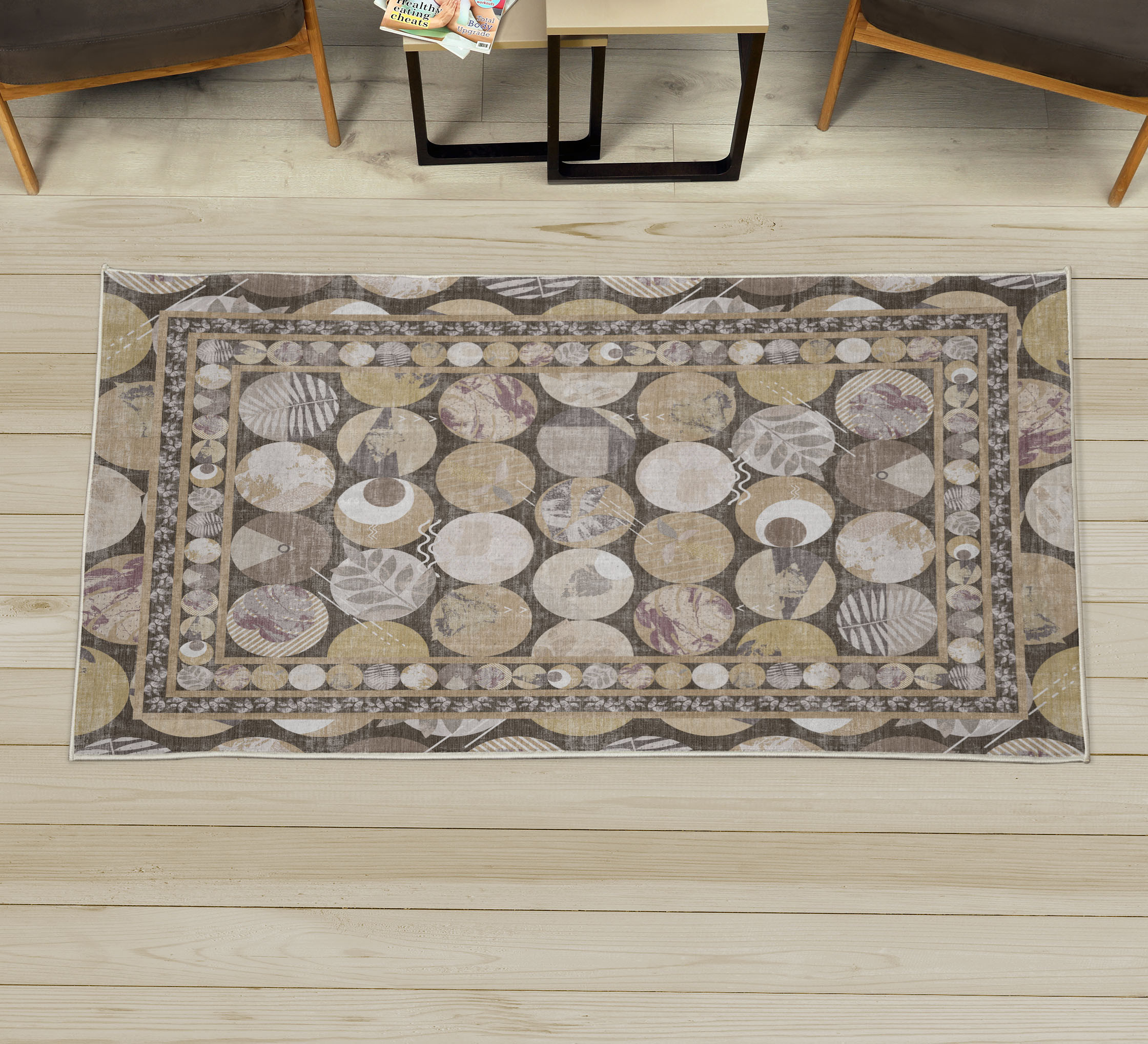 Floral Decorative Rug, Colorful Pastel Rounds with Exotic Tropical