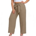 thumbnail image 5 of Xdegoge Plus Size Pants Women Elastic High Waist Trousers Featuring Self Tie Belt Wide Leg Flowy Summer Beach Dressy Casual Lounge Bottoms with Deep Side Pockets, 5 of 7