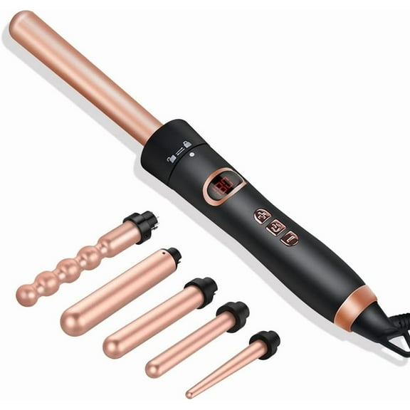 RKXQT 5 in 1 Curling Iron Professional Hair Curler Wand Set with 5/3P Interchangeable Corrugation for Styler Ceramic Barrel