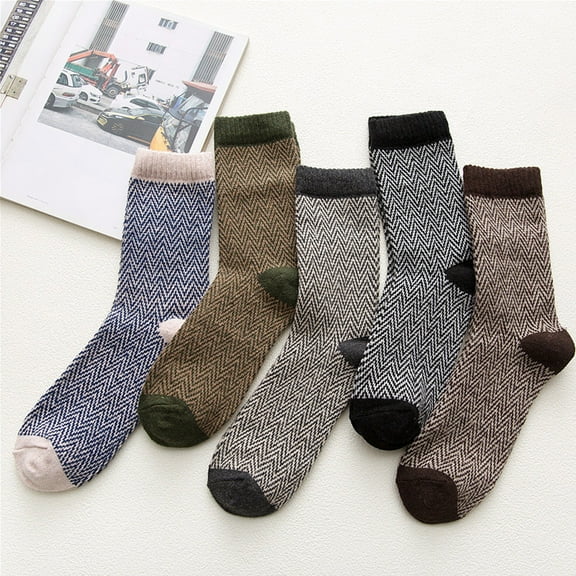DQRPSEETB 5 Pairs Mens Socks Winter Soft Warm Cold Knit Wool Socks Mens Athletic Socks,Black Crew Socks