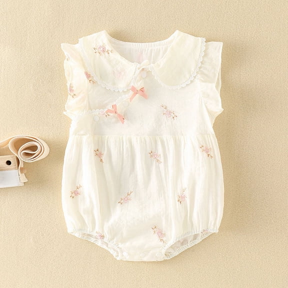 Baby Onesies Newborn Girl Fly Sleeve Floral Triangle Romper Jumpsuit Girls Romper B 0-3 Months