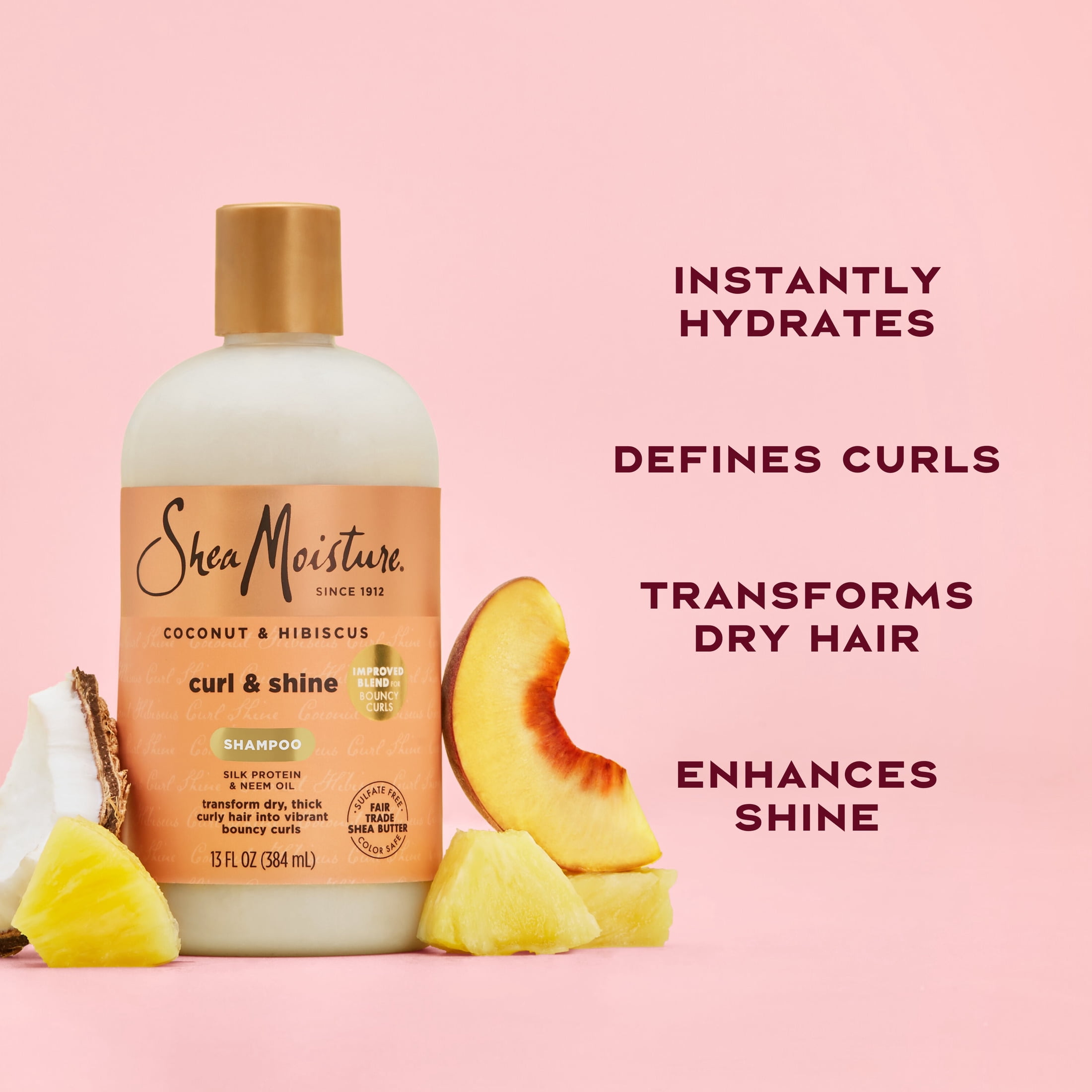 Shea Moisture Curly Hair Shampoo For Added Bounce, Definition & Dry Hair Cleansing, Coconut & Hibiscus With Silk Protein, Neem Oil And Coconut Oil, 13 fl oz