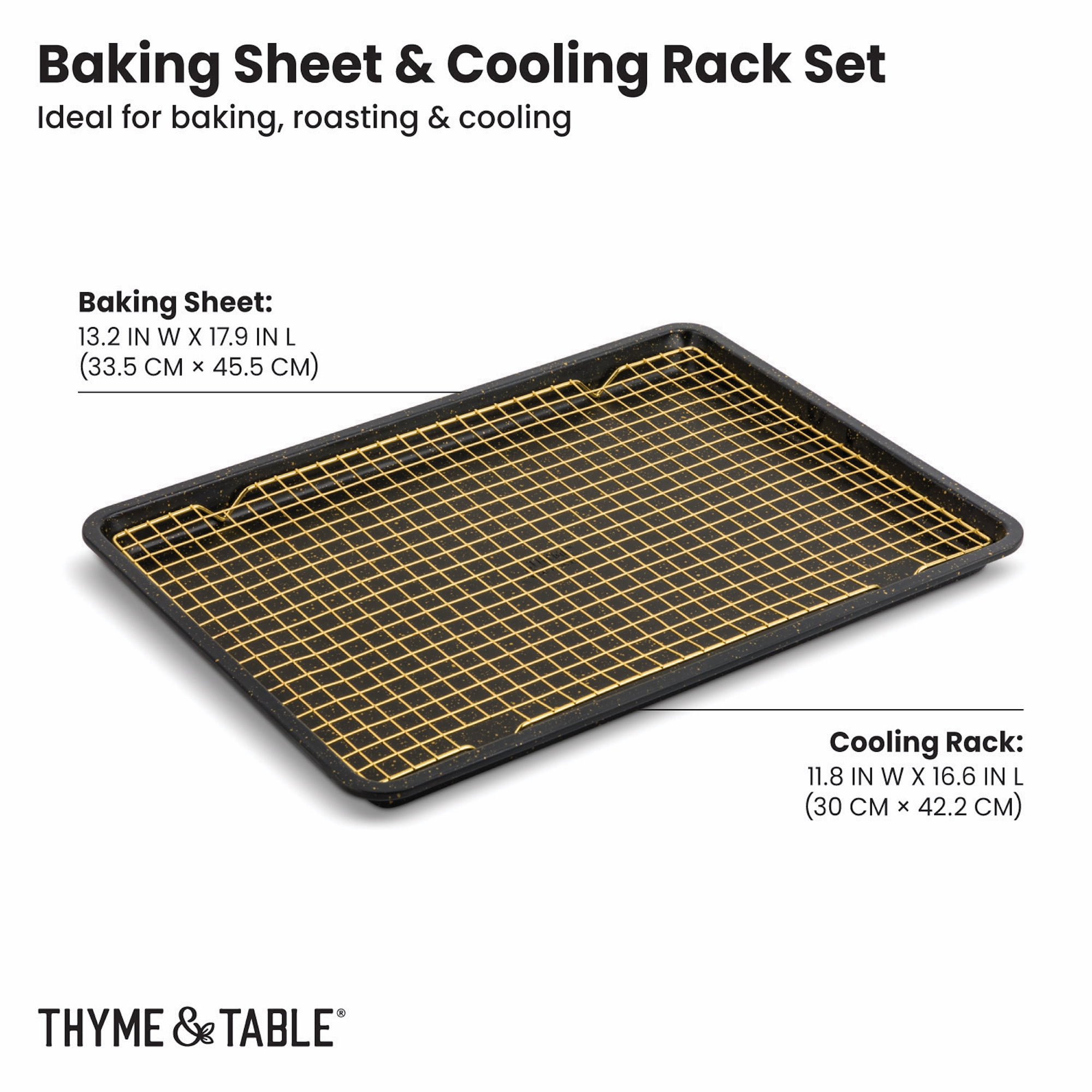 Thyme & Table Nonstick Baking Sheet 12"x17" & Cooling Rack Set - Black & Gold