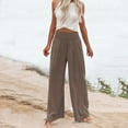 thumbnail image 5 of Womens Linen Pants 2025 Summer Casual Loose Wide Leg Palazzo Pants Smocked High Waist Flowy Beach Trousers Outfits, 5 of 5