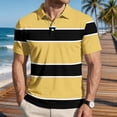 thumbnail image 2 of Garbnen Polo T Shirts for Men Short Sleeve Striped Color Block Collared Men's Henley Shirts Lightweight Breathable Casual Summer Beach Vacation Golf Shirts Men Yellow XL, 2 of 7