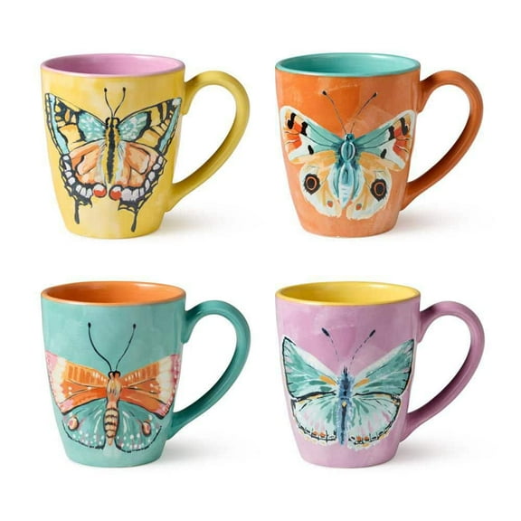 Butterflies 16 fl. oz. Multi-Colored Ceramic Mugs (Set of 4)