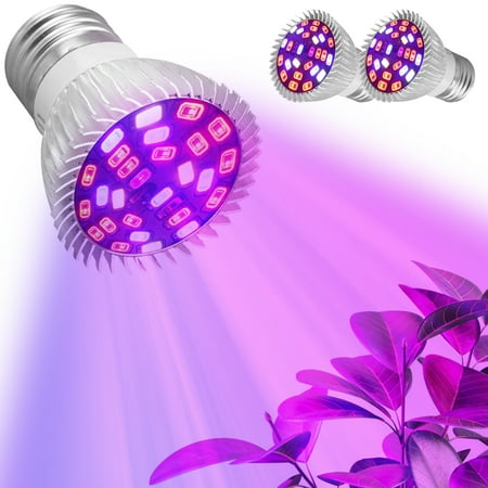 Grow Indoor Plants 2-pack 28W Full Spectrum E26 E27 LEDs Grow Light Bulbs for Hydroponics Greenhouse Organic Indoor Plants ()