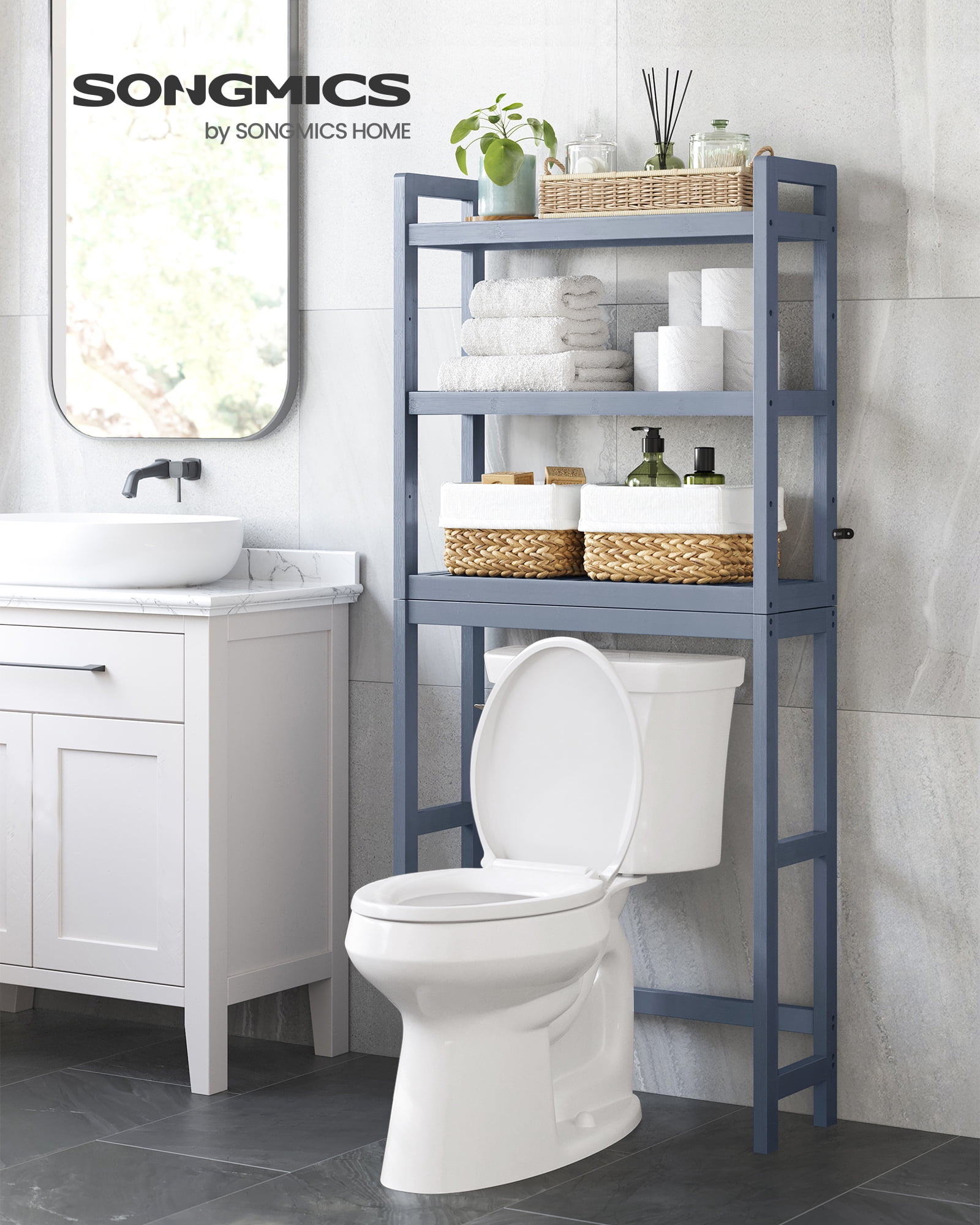 3-Tier Over the Toilet Storage, Metal Bathroom Spacesaver, Bathroom Stand  Storage Organizer, Easy Assembly,Grey
