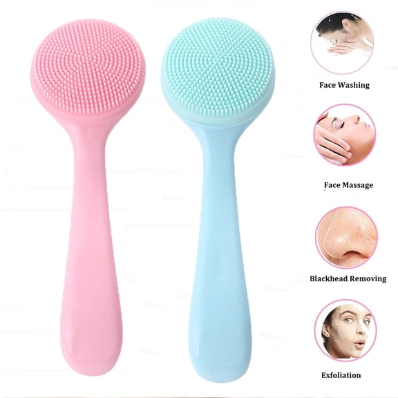 Windfall Facial Cleansing Brush, Silicone Face Scrubber for Deep Cleaning| Exfoliating| Blackhead| Massaging Blackhead Removing Handheld Gentle Exfoliating Facial Cleansing Brush for Girl(2PCS)