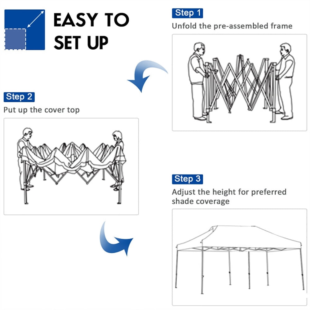 Aimee Lii 10 x 20 Feet Adjustable Folding Heavy Duty Sun Shelter with Carrying Bag, Backyard Canopy Gazebo, Blue