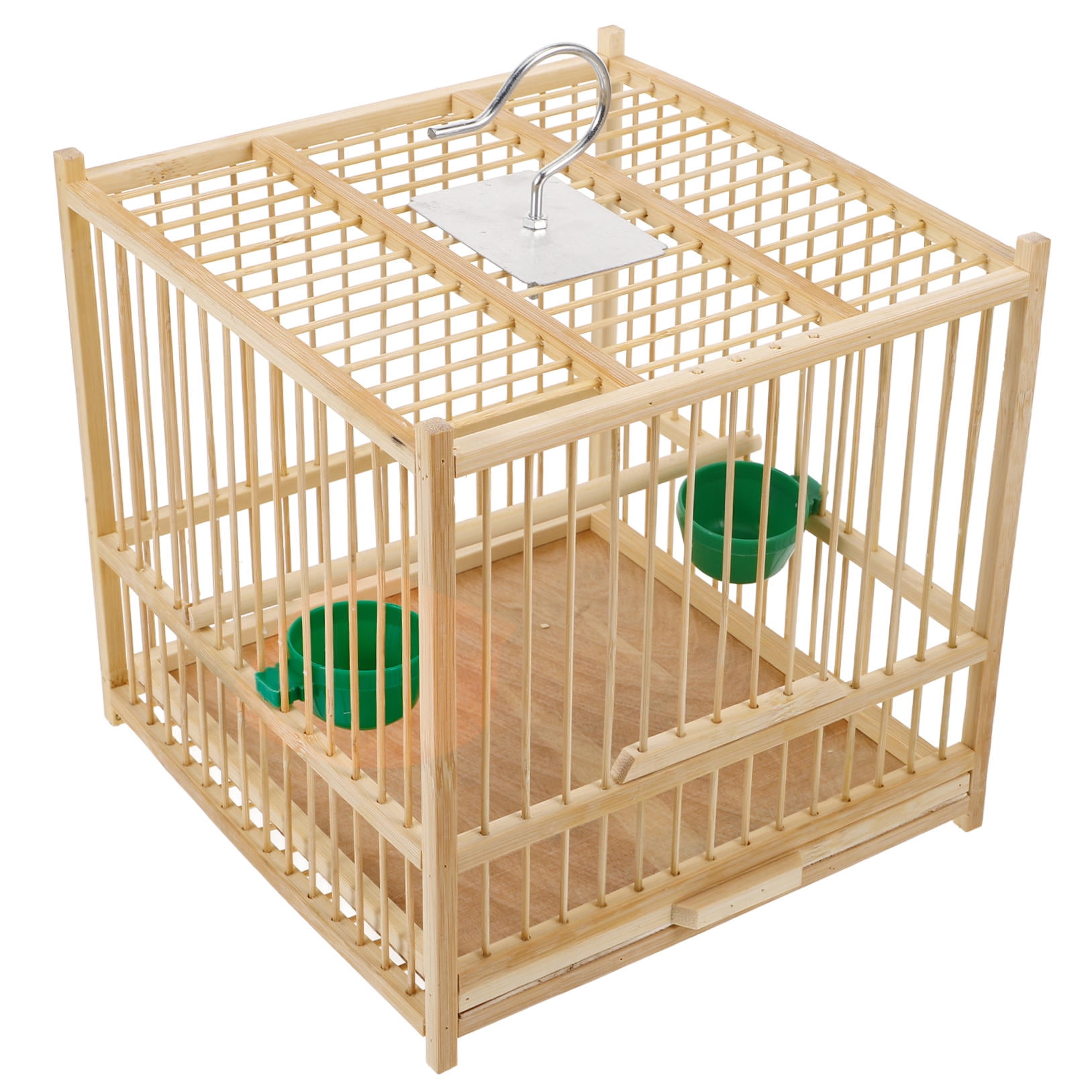Pawsdot 1Set Bamboo Bird Cage with Hanging Hook Beige Durable Parrot Cage for Indoor and Outdoor Use