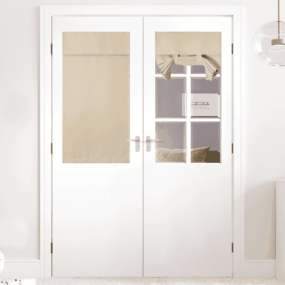 NICETOWN French Door Curtains, Thermal Insulated Small Window Covering Durable Vertical Privacy Blinds Tie Up Sidelight Shades for Bedroom, Biscotti Beige, 26"x40", 1 Panel