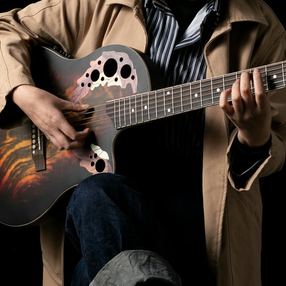 Lowestbest 41" Full-Size Acoustic-Electric Guitar, Cutaway Ballad Guitar with Round Back For Guitar Lovers, Sunset Color