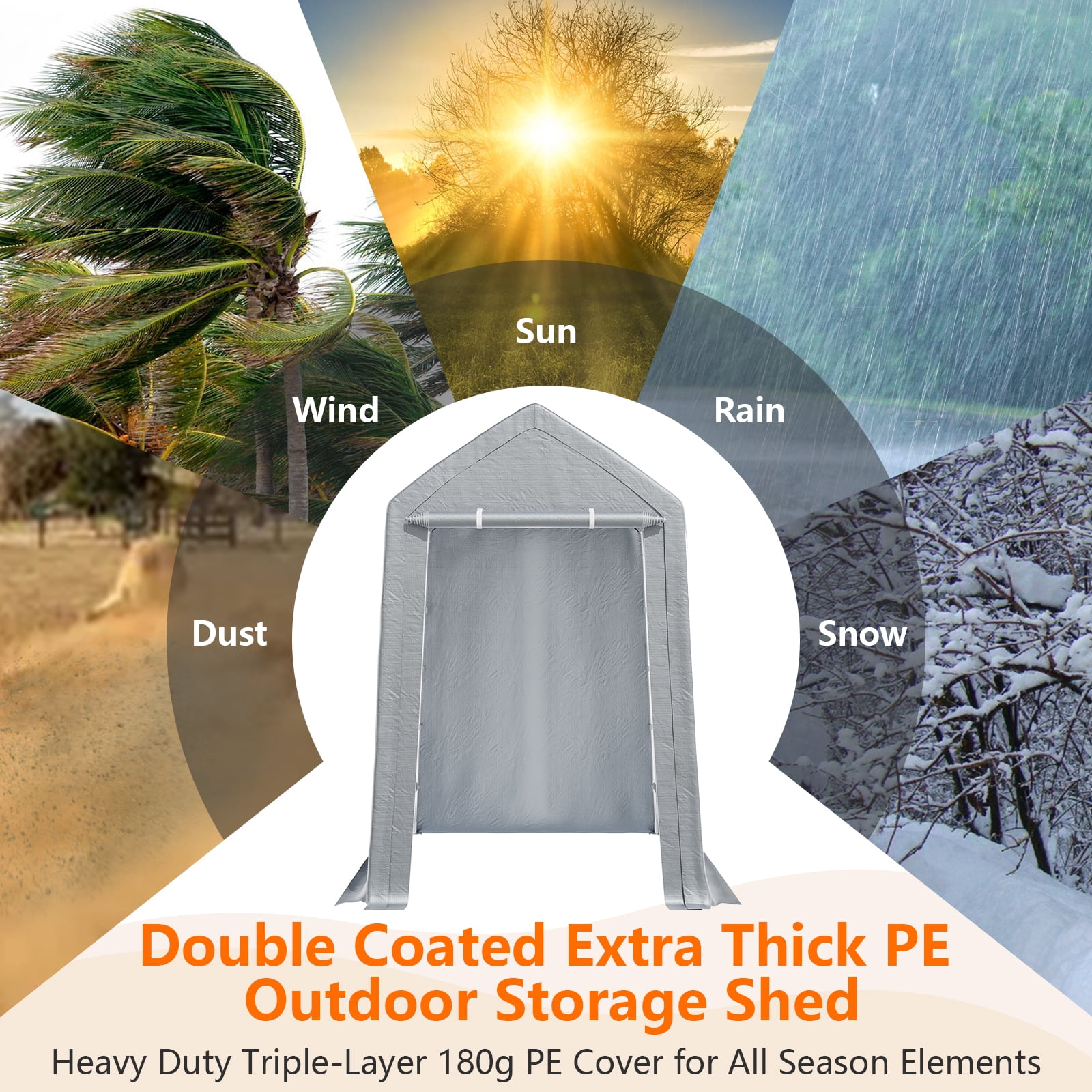 M optimized 12x12 FT Outdoor Portable Storage Shed Motorcycle Covers Storage Shelter, Heavy Duty Storage Tent Tarp Sheds with Roll-up Zipper Door for Bike, Garden Tools, Gray