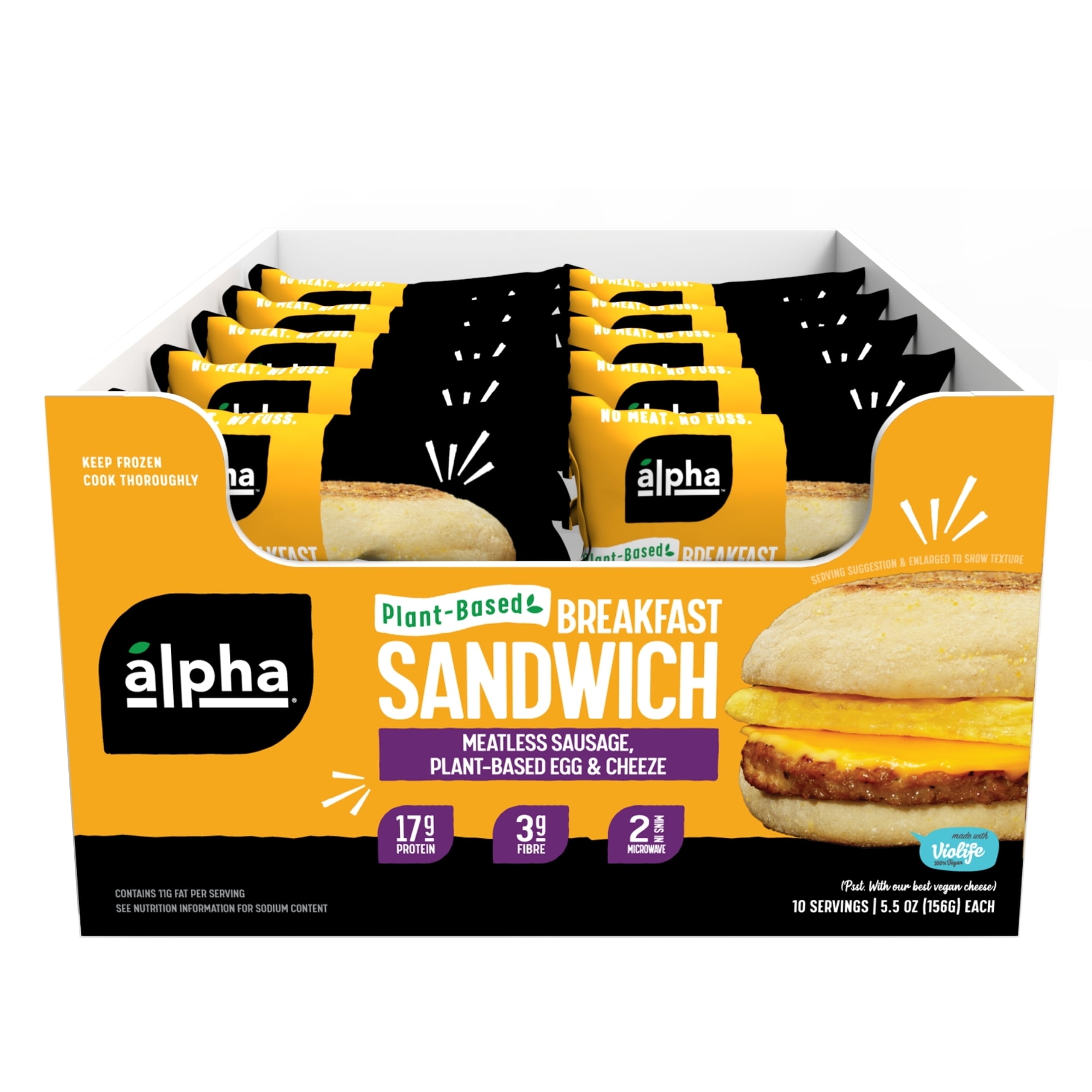 Alpha Foods Meatless Sausage Breakfast Sandwich 5.5oz (Pack of 10) 100 PlantBased Protein