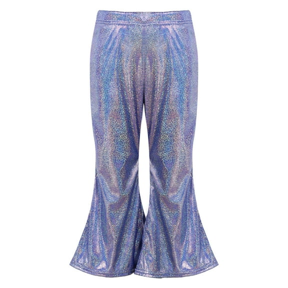 iiniim Kids Shiny Metallic Flare Pants Girls Elastic Waistband Wide Leg Bell Bottom for Performance Party