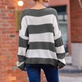 thumbnail image 2 of UJNDER Casual Loose Fit Crew Neck Sweater for Women Fringed Striped Design Pullover Grey L, 2 of 5