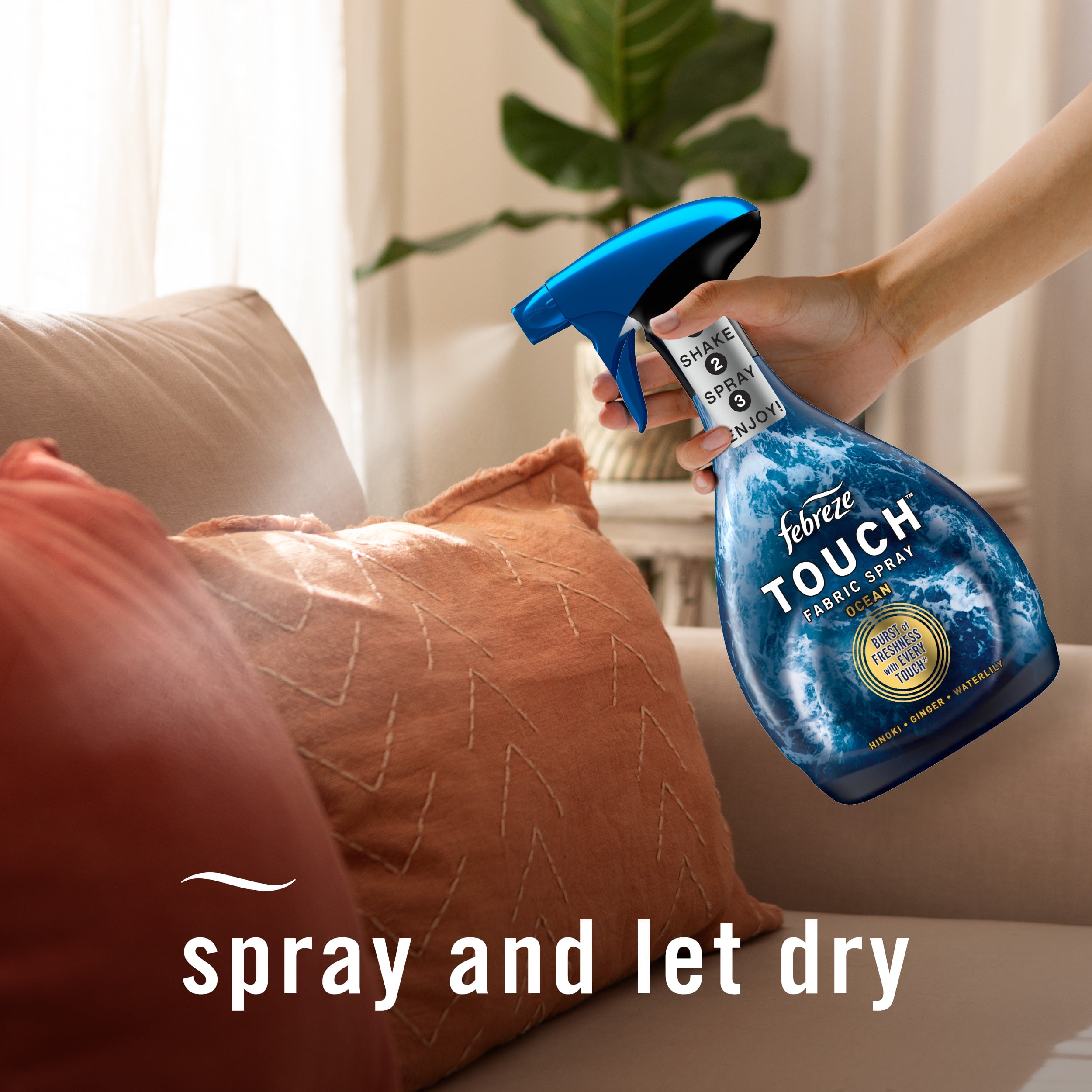 (3 pack) Febreze Fabric Spray Air Freshener, Odor-Fighting Fabric Refresher, Unstopables Ocean, 16.9 fl oz