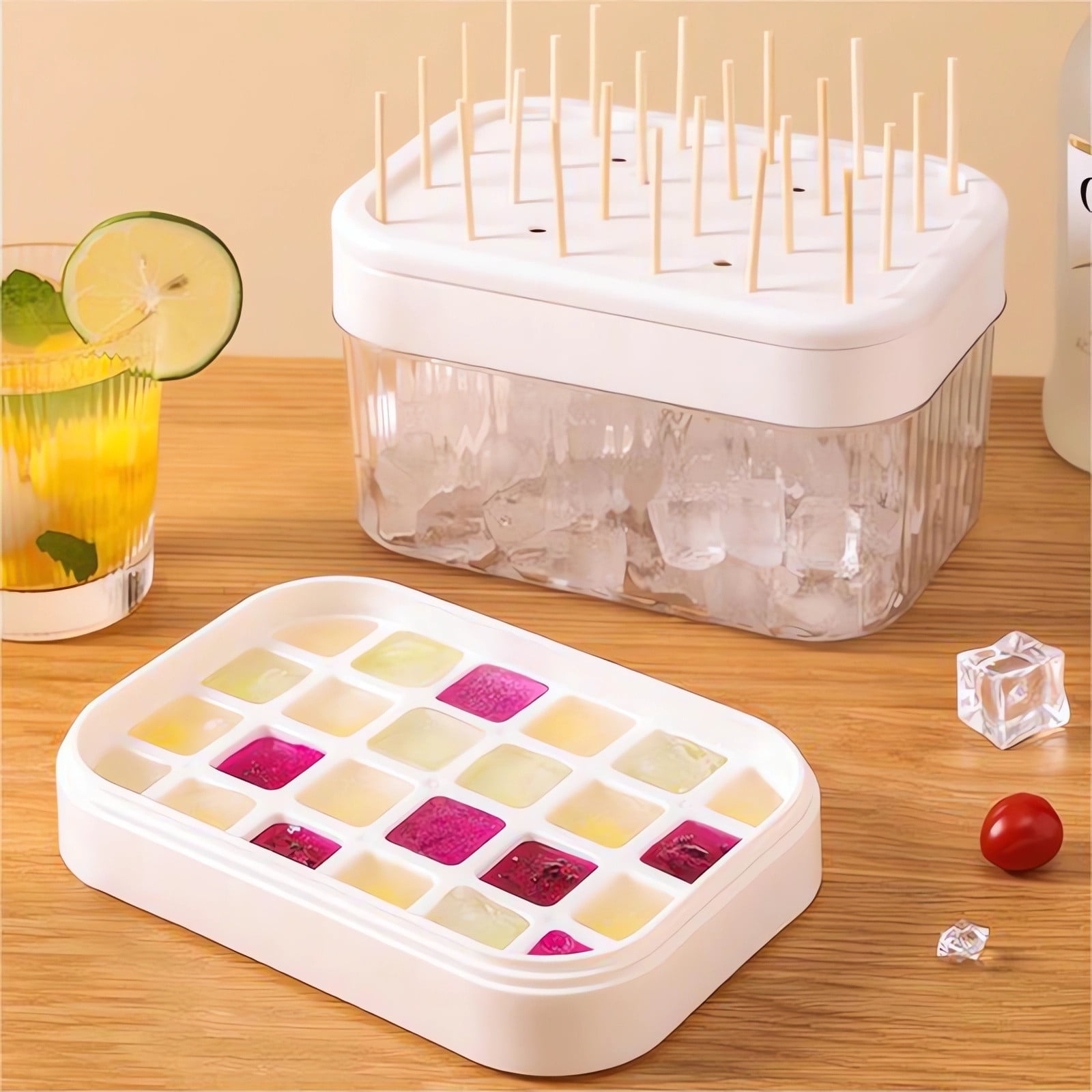 Push Ice Tray With Lid Ice Tray Ice Maker, Easy Release Ice Mold Freezer Ice Tray With Storage Bin Scoop, Large Capacity Ice Container Food Grade Ice Tray Ice Maker