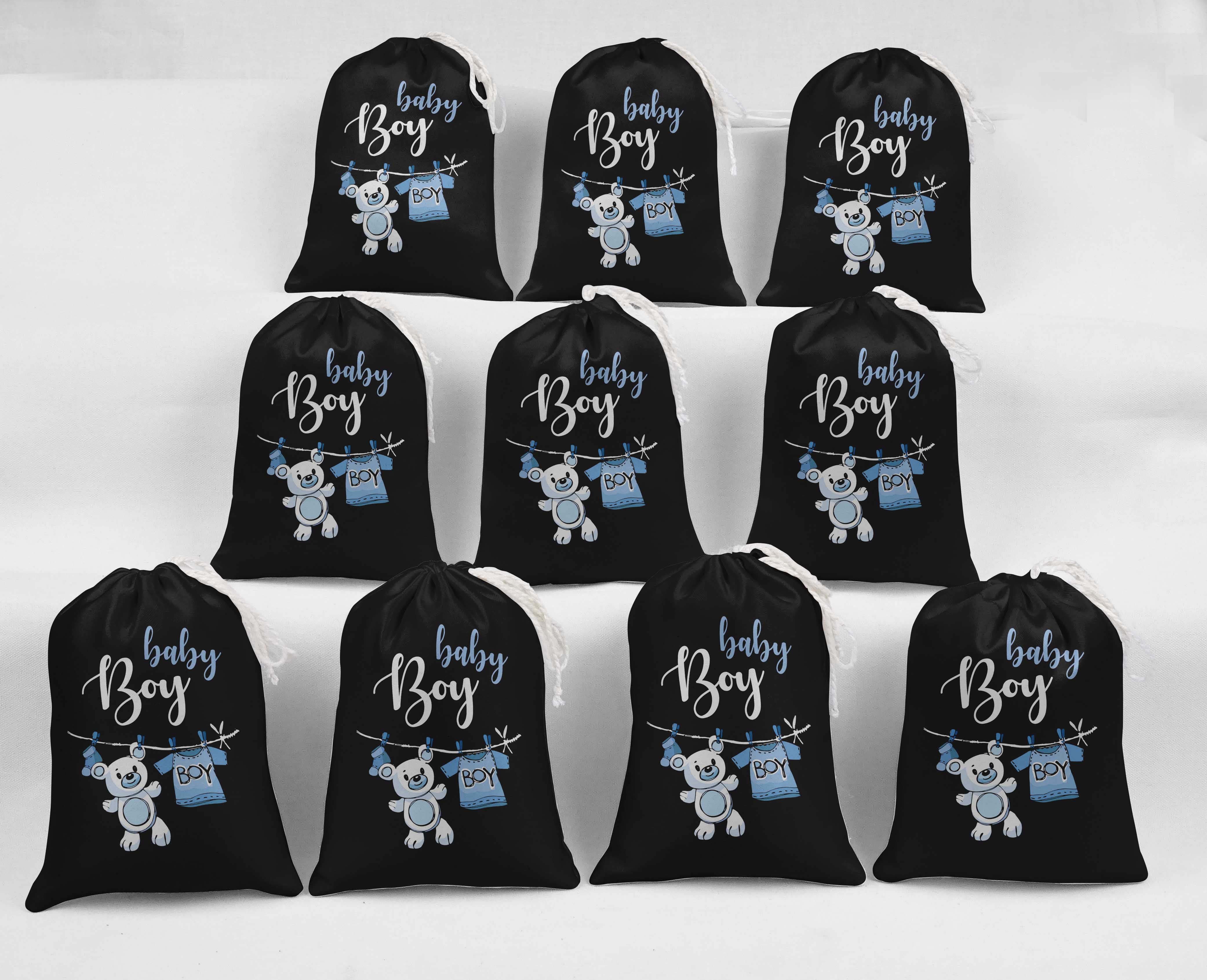 Darling Souvenir Black Hanging Teddy & Boy Baby Shower Party Supplies Favor Bags&nbsp;Drawstring Pouches&nbsp;15 Pieces