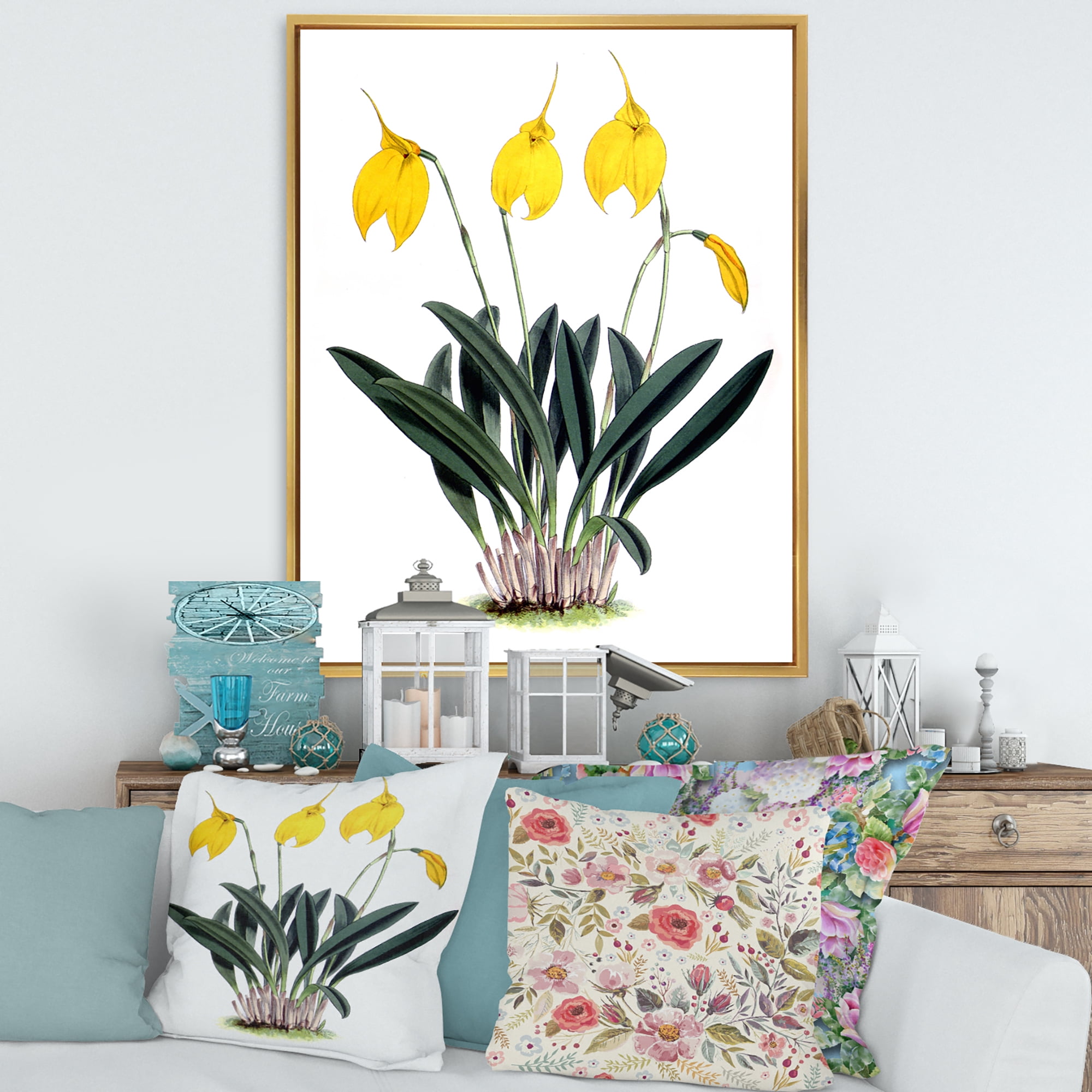 Designart 'Orchid Retro Flowers' Farmhouse Framed Canvas Wall Art Print