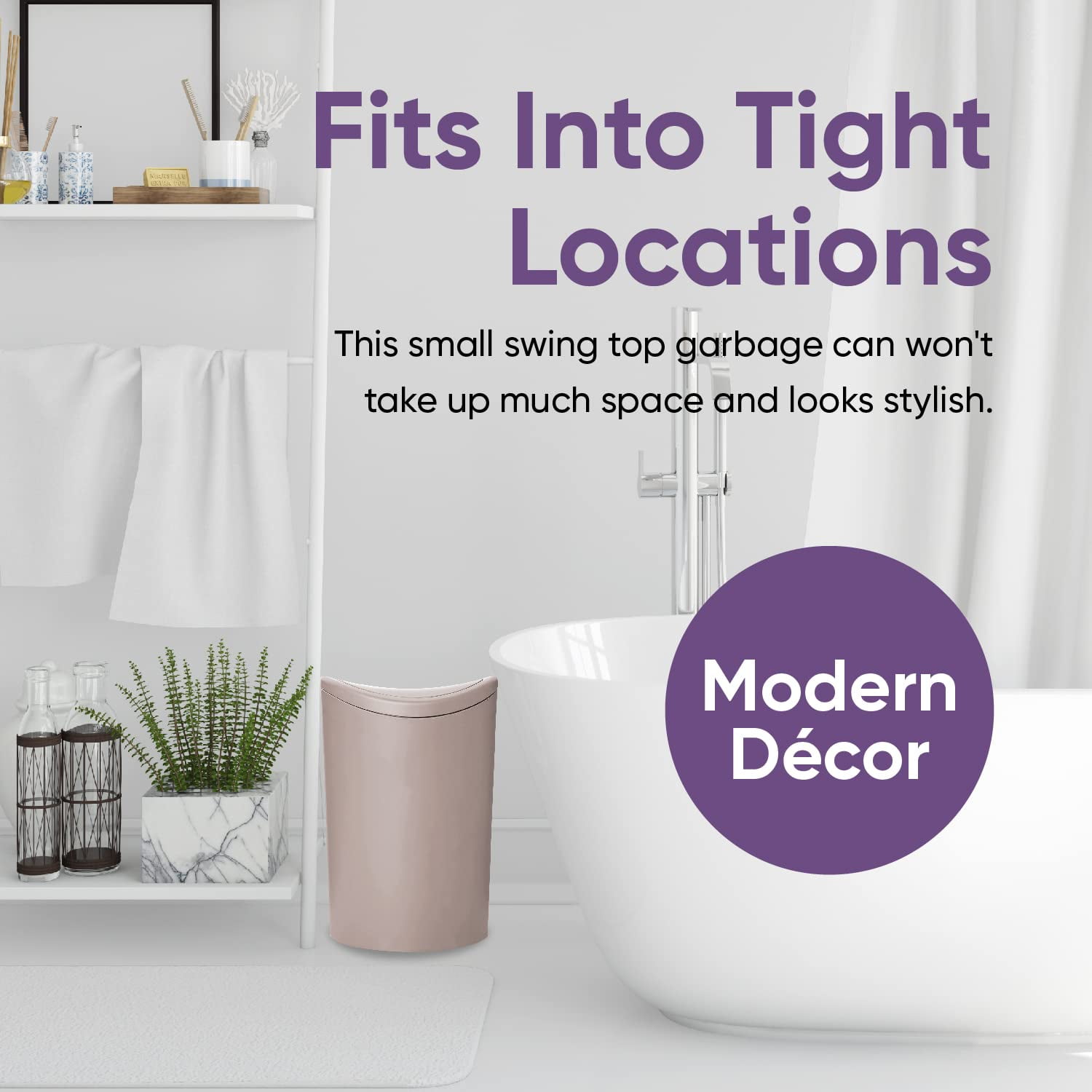 Superio Small Modern Trash Can with Lid 6 Liter taupe,