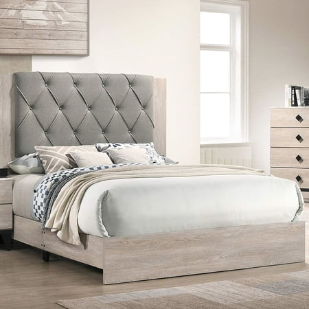 Queen Bed Frame - Gray Upholstered Headboard - Bedroom Decoration - Match Simple Style