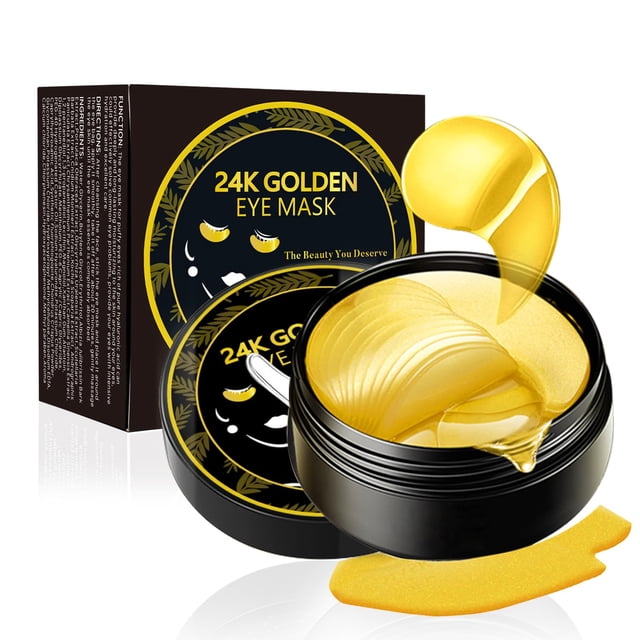 Parches para el contorno de ojos, mascarilla de oro de 24 quilates, 60 unidades, parches de gel de colágeno para tratar arrugas, hinchazón, ojeras, antiedad, hidratación, líneas de expresión y bolsas