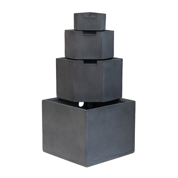 Newboti Furniture 19.7x19.7x41.7" Gray Cement 4 Tier Block Water Fountain Outdoor 23512
