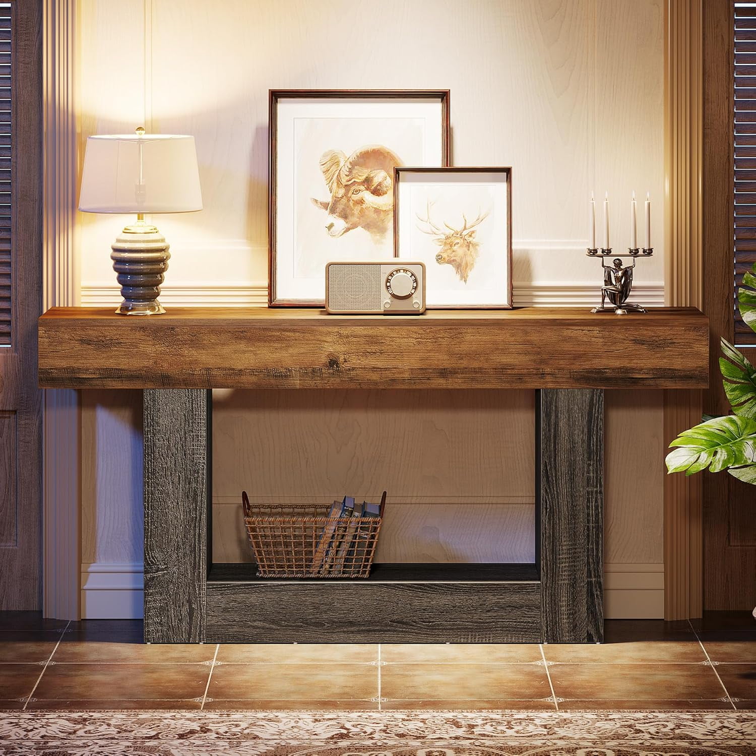 Tribesigns 63" Console Table, Farmhouse 2-Tier Entryway Table with U-Shaped Base