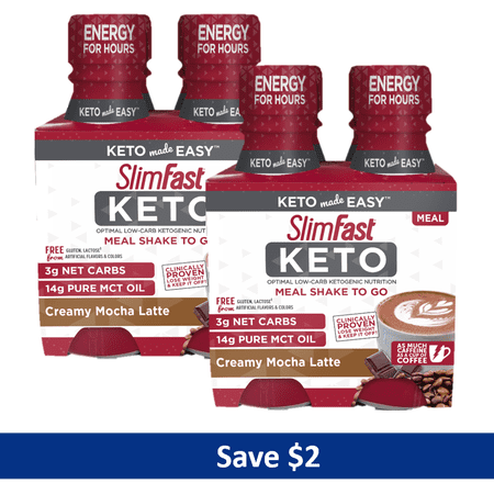 $2 OFF SlimFast Keto Meal Shake To Go, Mocha, 11 fl. oz, 8 Count